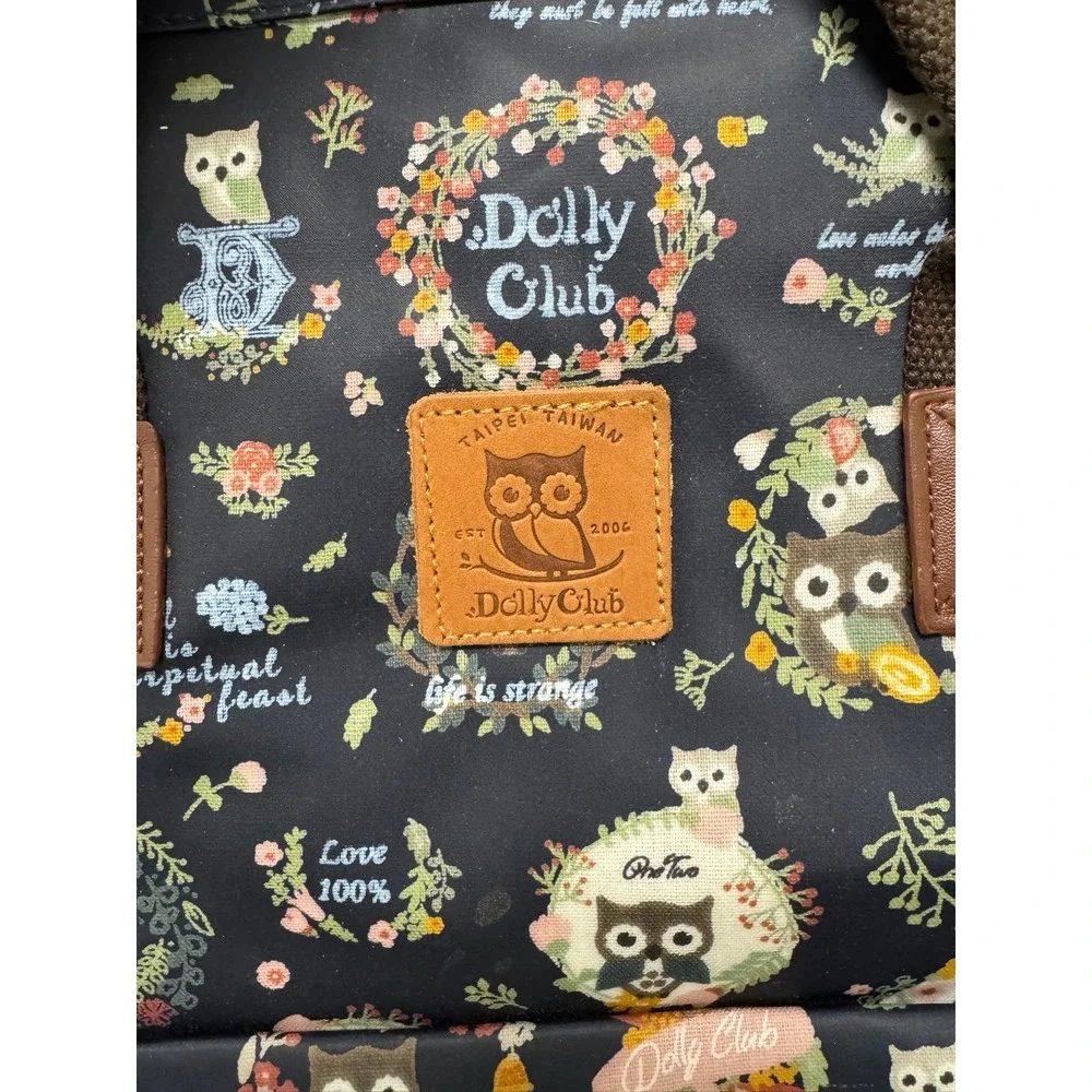 Dolly‎ Club Taipei Taiwan Owl Floral Print Wide Frame Backpack Navy Blue Kawaii